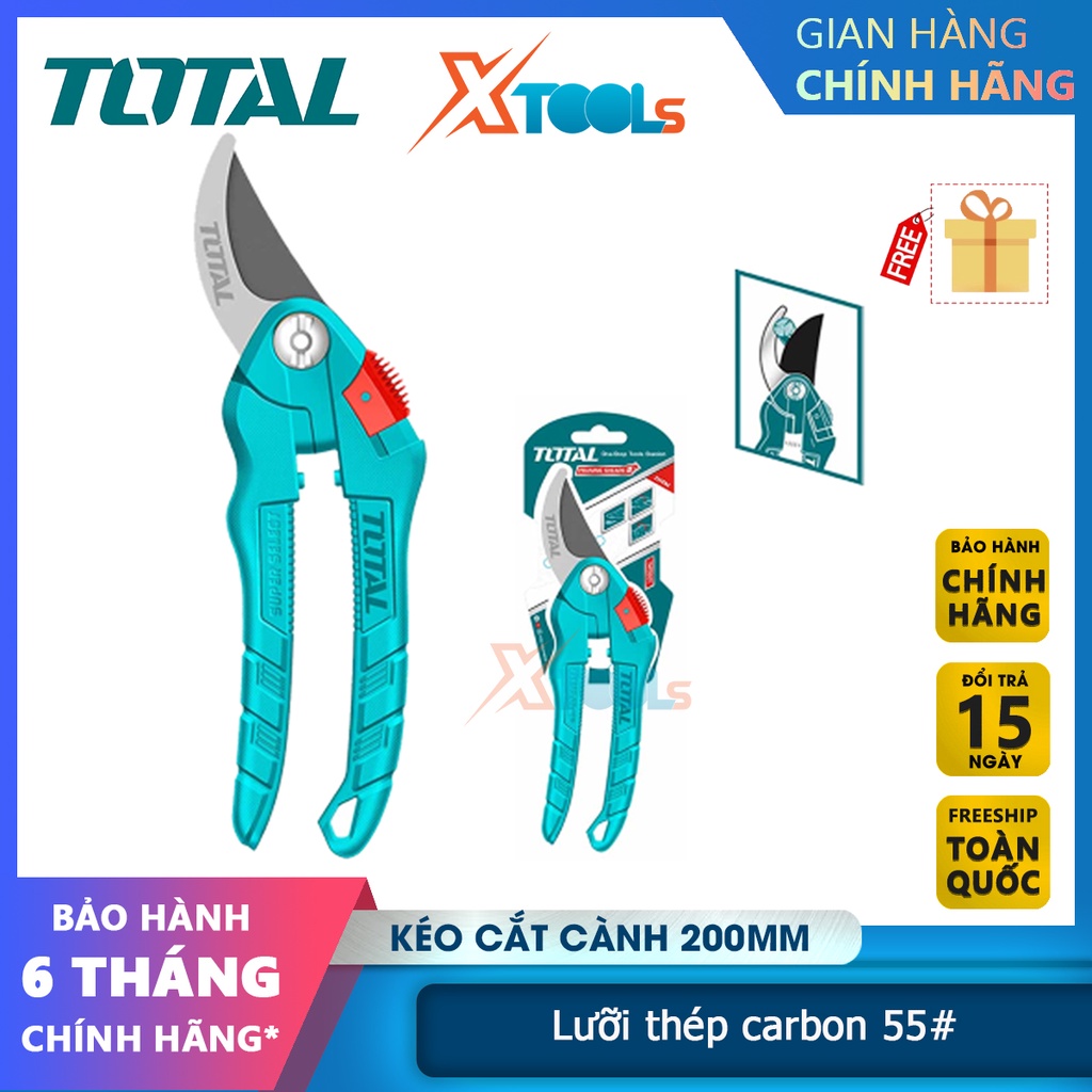 Kéo cắt cành TOTAL THT0201, kích thước 8inch-200mm, lưỡi kéo được làm từ thép carbon 55# cực sắc bén- CHÍNH HÃNG- XTOOLS