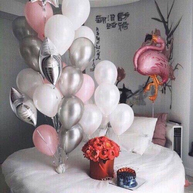 [Tặng kèm ruybang] Combo 100 bóng nhũ hồng nhạt + xám cực kì sang chảnh