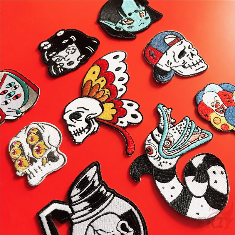 1 Sticker Ủi Thêu Hình Đầu Lâu Phong Cách Harajuku