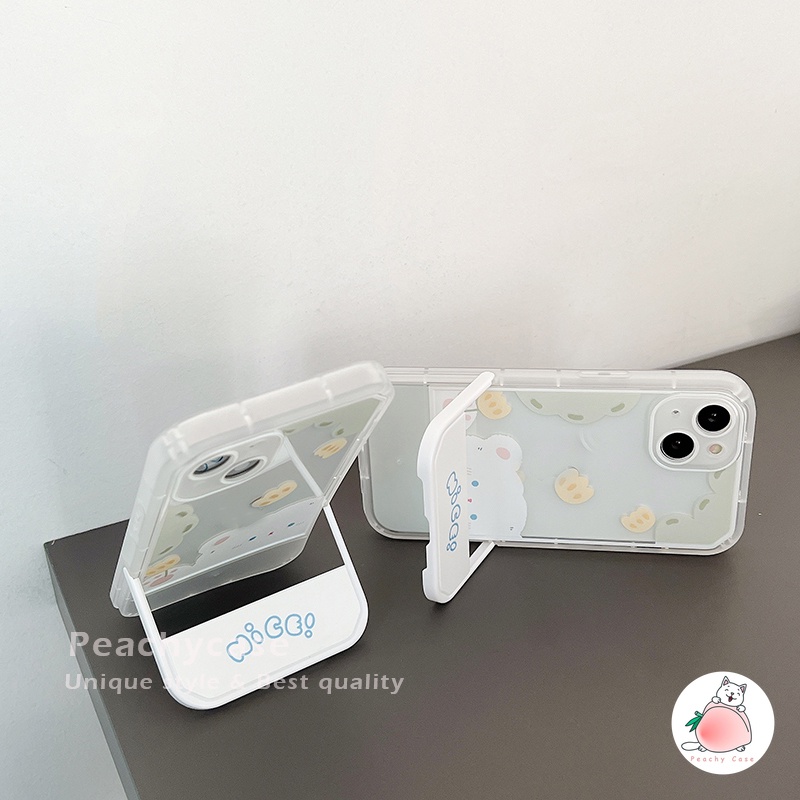 Ốp Điện Thoại TPU Mềm Họa Tiết Gấu/Hoa Dễ Thương Có Giá Đỡ Gấp Gọn Cho iPhone 13 12 Pro Max 11 Xr Xs Max X