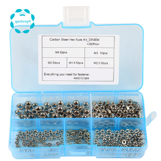 Bộ 250 Đai Ốc Lục Giác M1.6 M2 M2.5 M3 M4 Bằng Thép Carbon