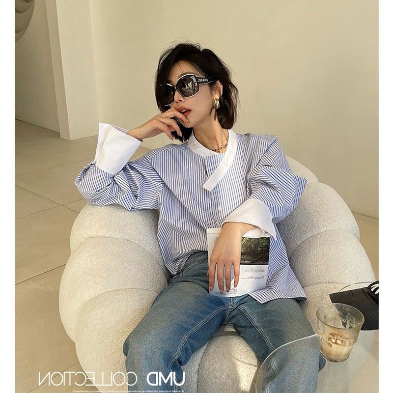 Áo Sơ Mi Tay Dài Họa Tiết Kẻ Sọc Phong Cách Pháp Thời Trang Xuân Thu Cho Nữ