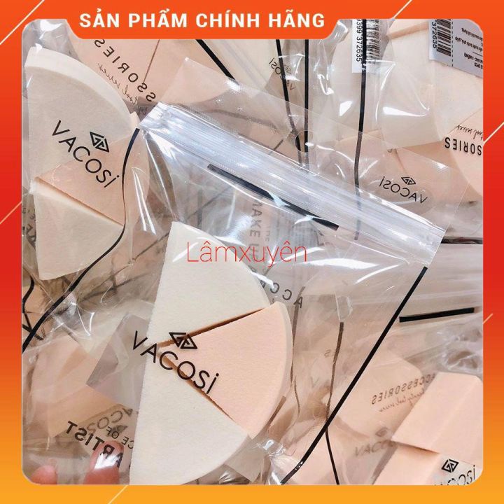 VACOSI WEDGE SPONGE 3PCS BP12 _Bông ướt tam giác nhọn (bịch 3 cái)  bông phấn mềm mịn, dễ tán ,siêu tiện lợi