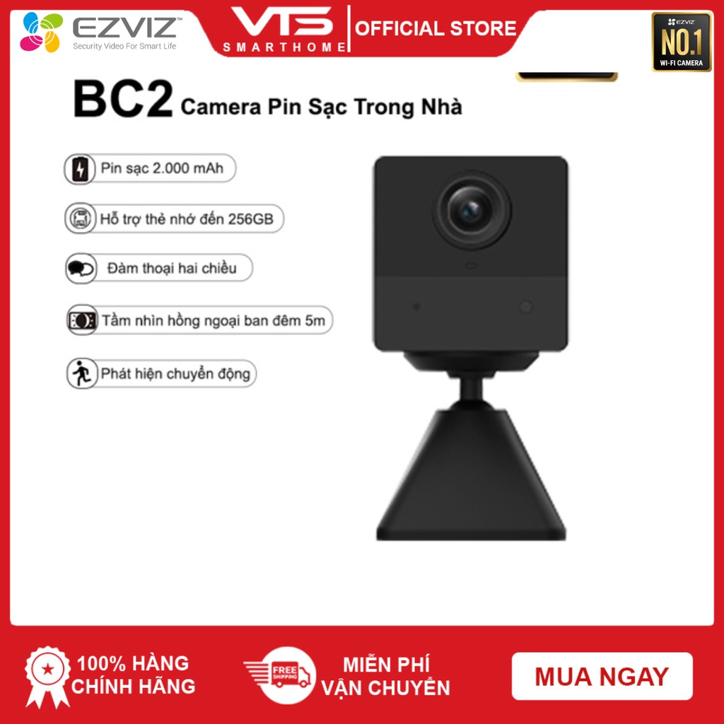 [FREESHIP Camera Wifi EZVIZ BC2 2MP Không Dây, Full HD 1080P, Pin Sạc 2000 mAh, Đàm Thoại 2 Chiều, Mẫu Mới CB2 Type C