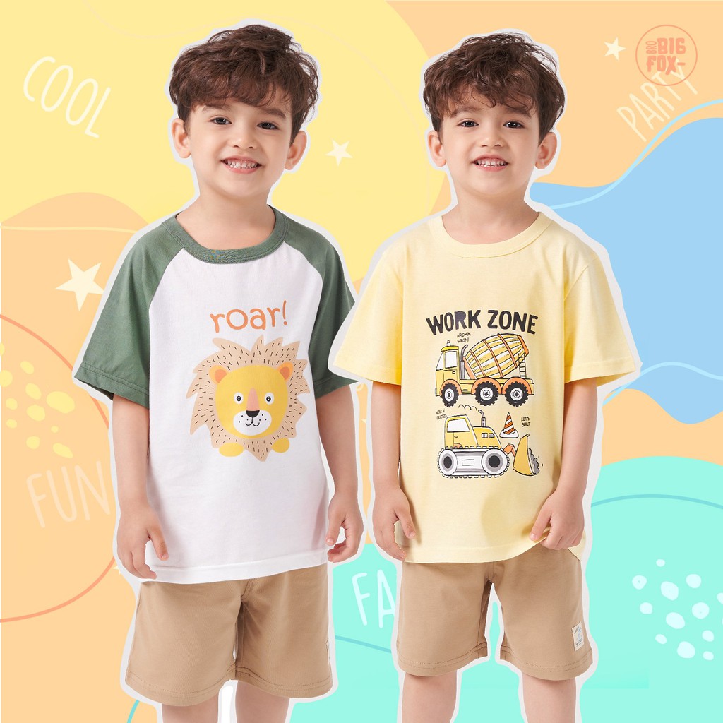 Áo cotton cho bé trai BIGFOX - MISS MEOW mặc màu hè họa tiết khủng long set 6 màu size trẻ em 3,4,5,6,7,8 tuổi