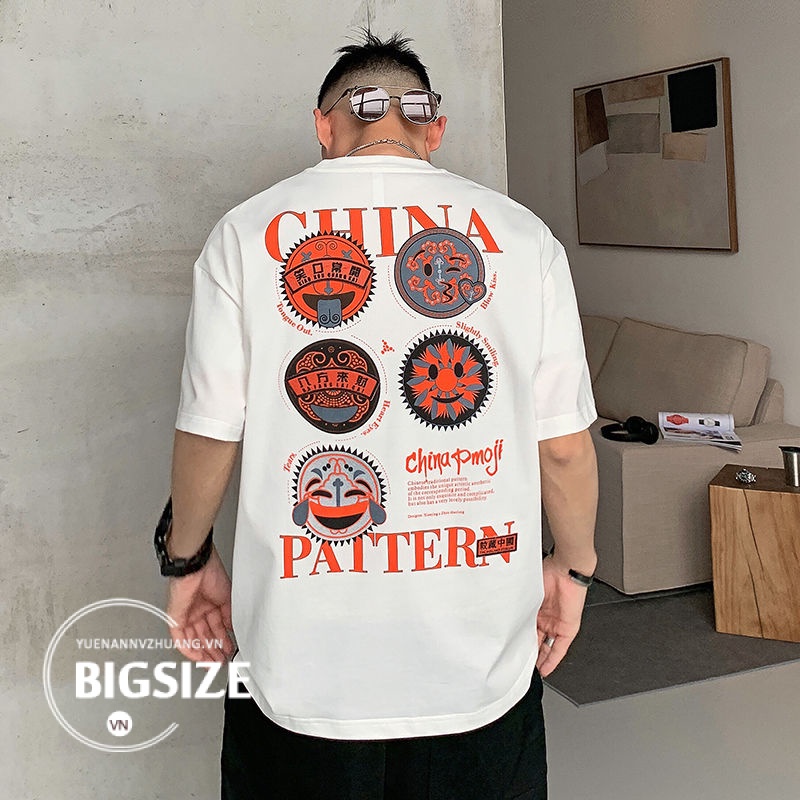 Áo thun Nam Bigsize Áo phông Nam tay ngắn form rộng hoạ tiết mùa hè Thời Trang kiểu trẻ trung Hàn Quốc đẹp cao cấp，cho người mập béo