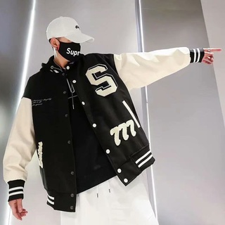 Áo khoác bomber đôi thêu phong cách Hàn Quốc cho nam simple áo varsity jacket retro áo khoác bóng chày nam fashion áo khoác gió 2 lớp from rộng varsity jacket bomber