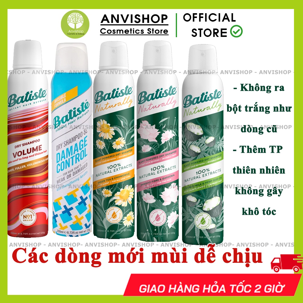 Dầu Gội Khô Batiste - Dầu gội khô Batiste Dry Shampoo 200ml 200ml Hết Ngứa, Hết Bết Dính Tóc Bồng Bềnh Tức Thì