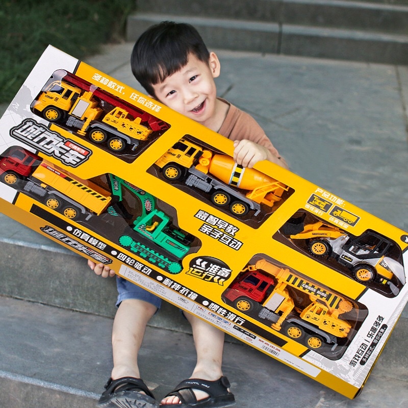 Đồ Chơi Trẻ Em, Set 6 Xe Công Trình, Cứu Hoả, máy xúc, xe tải, cần cẩu cho trẻ em