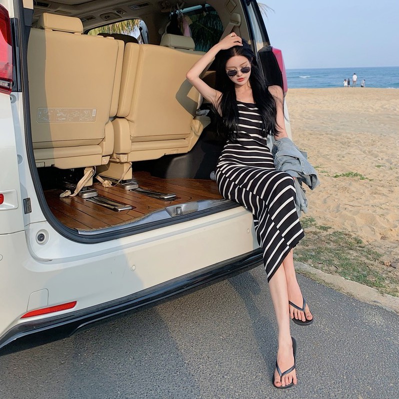 Cocory vn Đầm Maxi Hai Dây Kẻ Sọc Thời Trang Mùa Hè Dành Cho Nữ