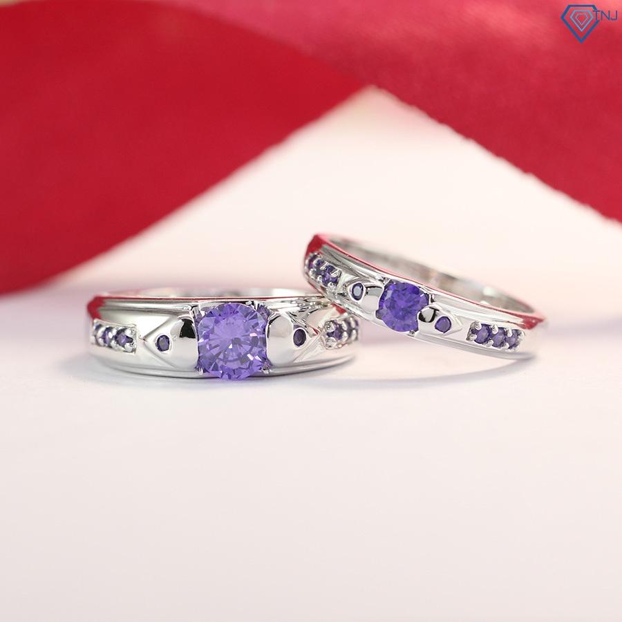 Nhẫn cặp bạc đôi nam nữ đính đá tím khắc tên ND0373 Trang Sức TNJ