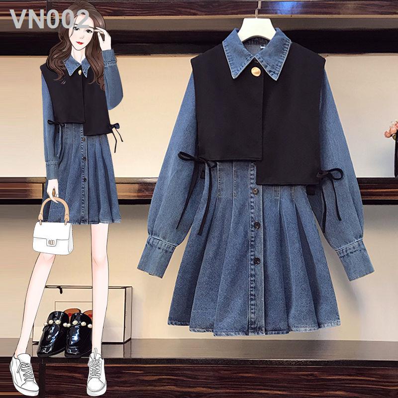 váy nữ Váy ✤Em gái béo lỏng lẻo và gầy phiên bản Hàn Quốc của áo vest nhỏ không đều nhau thời trang thích hợp với bộ váy