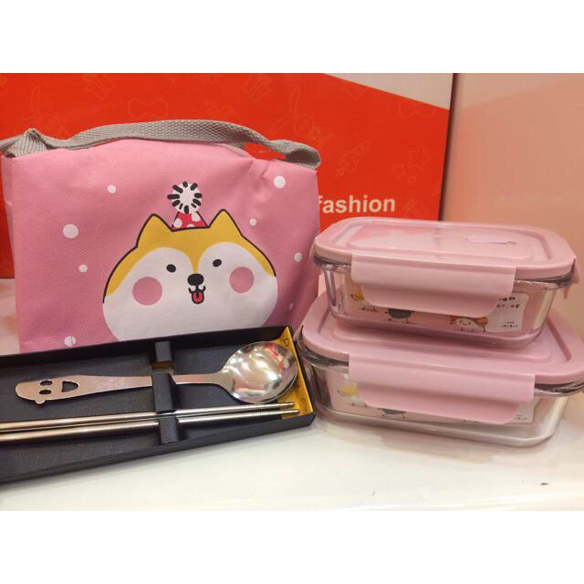 Hộp cơm thủy tinh Hộp cơm văn phòng tặng túi giữ nhiệt và thìa đũa