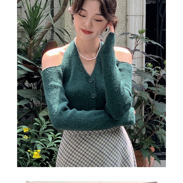 COZOK Áo sweater Tay Dài Hở Vai Kiểu retro Thiết Kế Quyến Rũ Cho Nữ