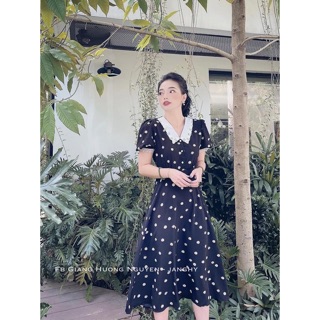 Váy cúc xoè cổ trắng dành cho nữ