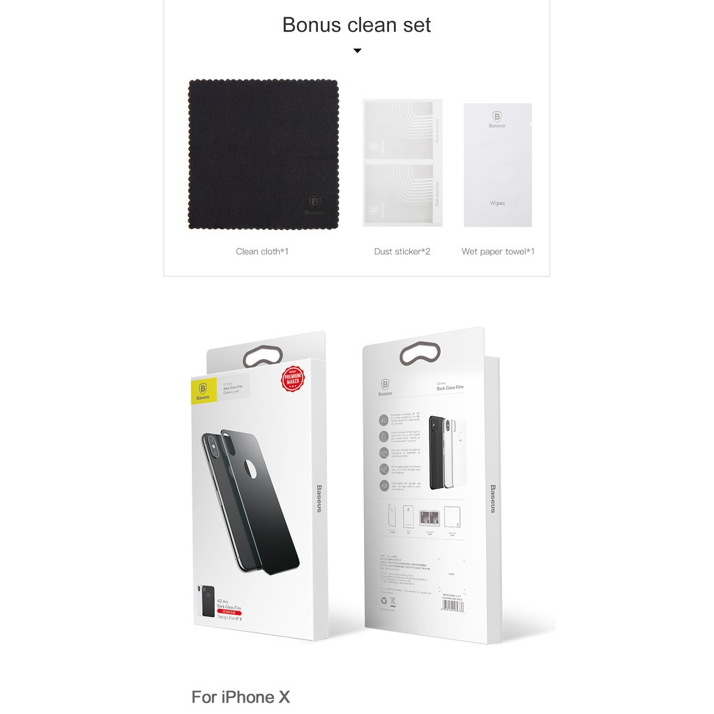 Kính dán lưng 4D ARC iPhone X Baseus - Hàng chính hãng
