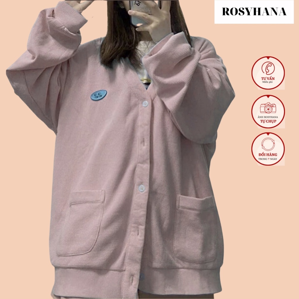 Áo khoác Cardigan hồng thêu dập nổi logo ss_chất nỉ _ ROSYHANA