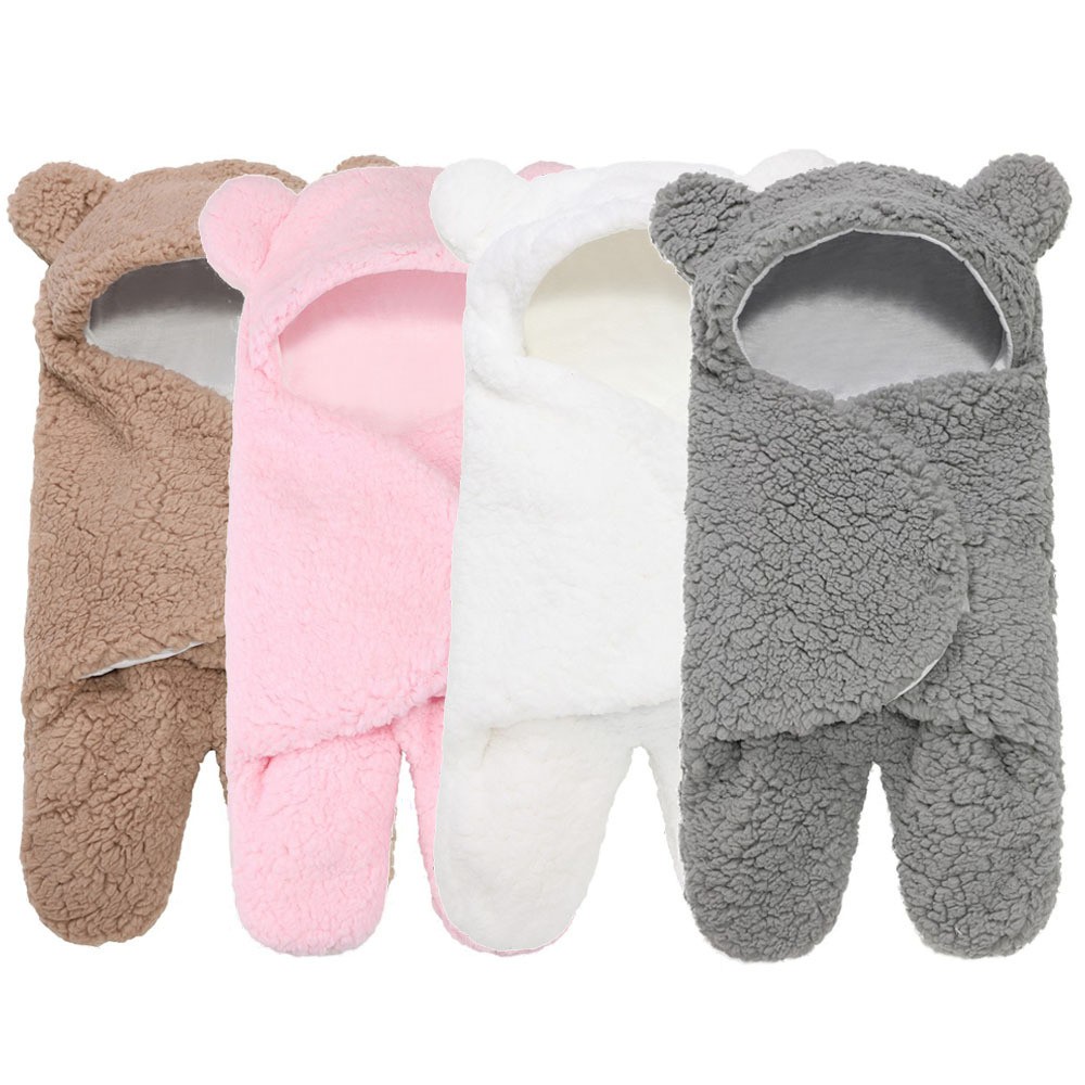 Túi choàng gấu, Khăn Ủ, Chăn Quấn dạng khăn ủ kén quấn nhộng lông cừu Baby Blanket cho trẻ sơ sinh đến 0-6 tháng tuổi