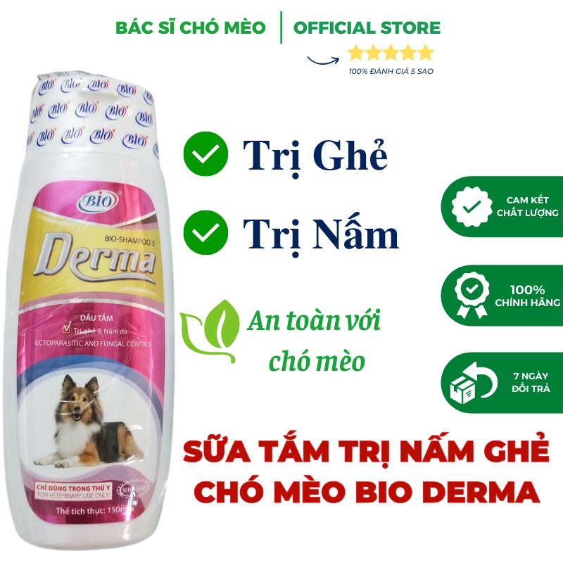 SỮA TẮM TRỊ NẤM GHẺ CHÓ MÈO BIO DERMA- HỖ TRỢ ĐIỀU TRỊ DA Ở CHÓ MÈO