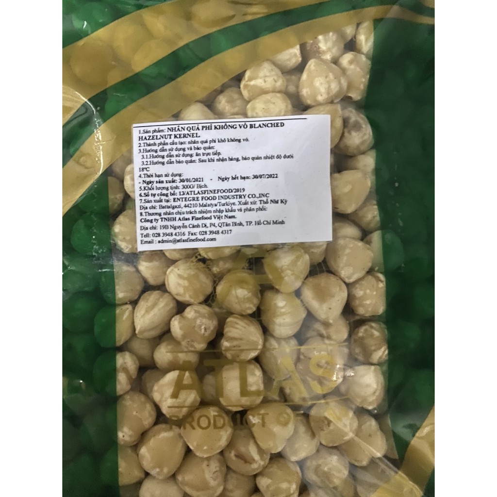 Nhân quả phỉ không vỏ Blanched Hazelnut Whole 1KG