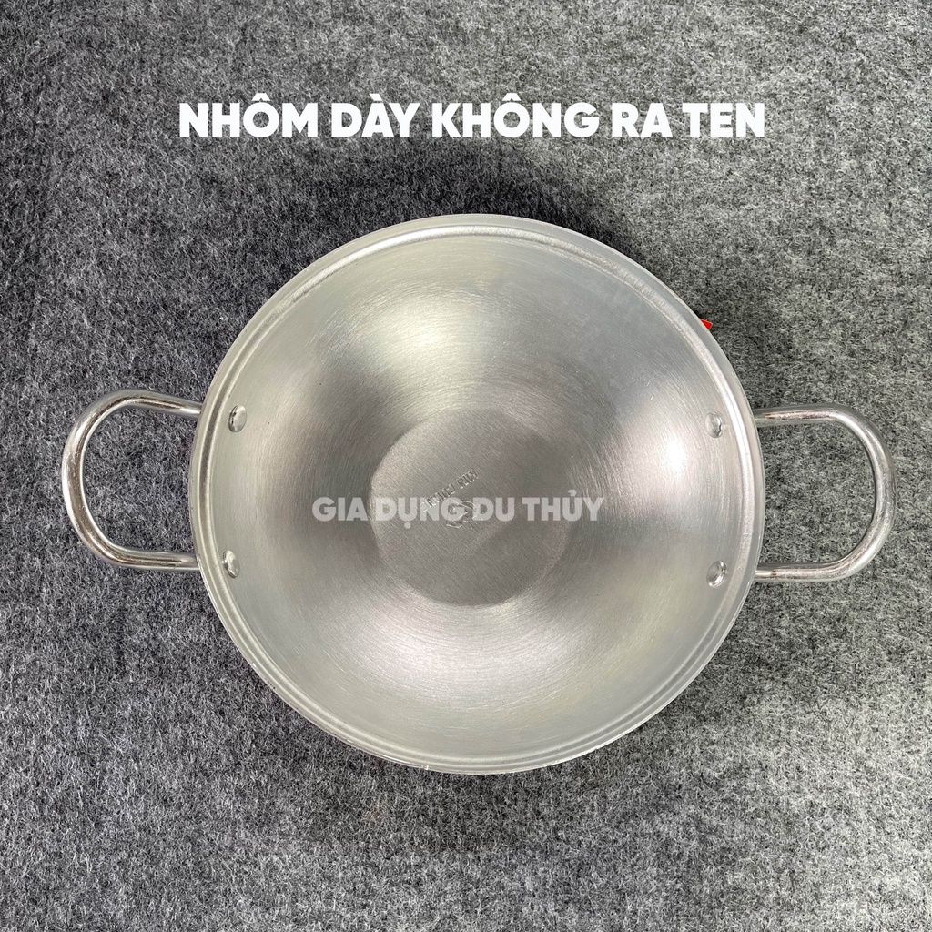 Chảo nhôm dày có nắp Tân Đức Thành, size 16 - 24cm, nắp có nút tay cầm cách nhiệt, nhôm của gia dụng Du Thủy