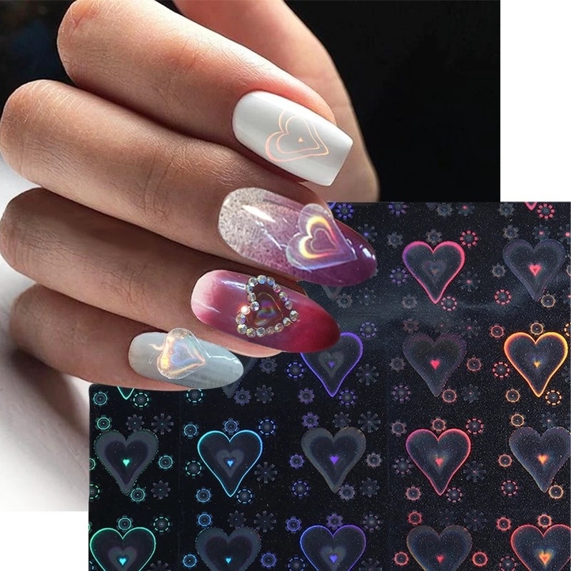 Nhãn Dán Móng Tay Hình Trái Tim/Ngôi Sao Màu Sắc Ngọt Ngào Lấp Lánh
