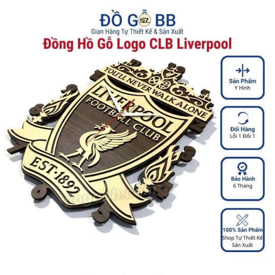 Đồng Hồ Gỗ Treo Tường Bóng Đá Logo Câu Lạc Bộ (35cm)