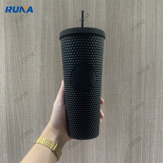 Cốc cà phê họa tiết Starbucks màu đen thiết kế kim cương phiên bản giới hạn 710ml/ 24oz có ống hút