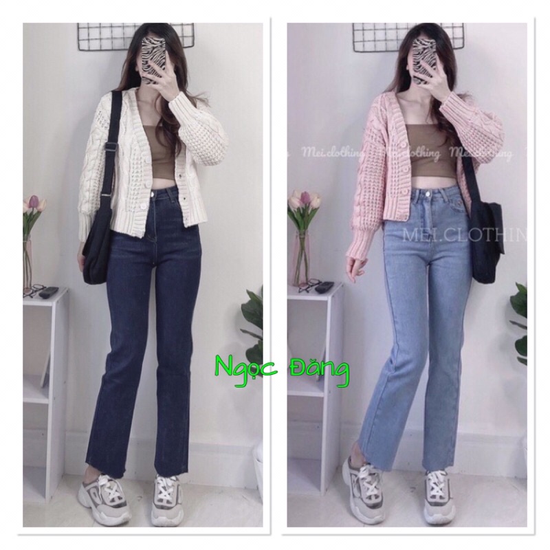 Quần bò jean nữ ống loe đứng rộng suông co giãn jeans cạp cao cao cấp Hottrend 2022