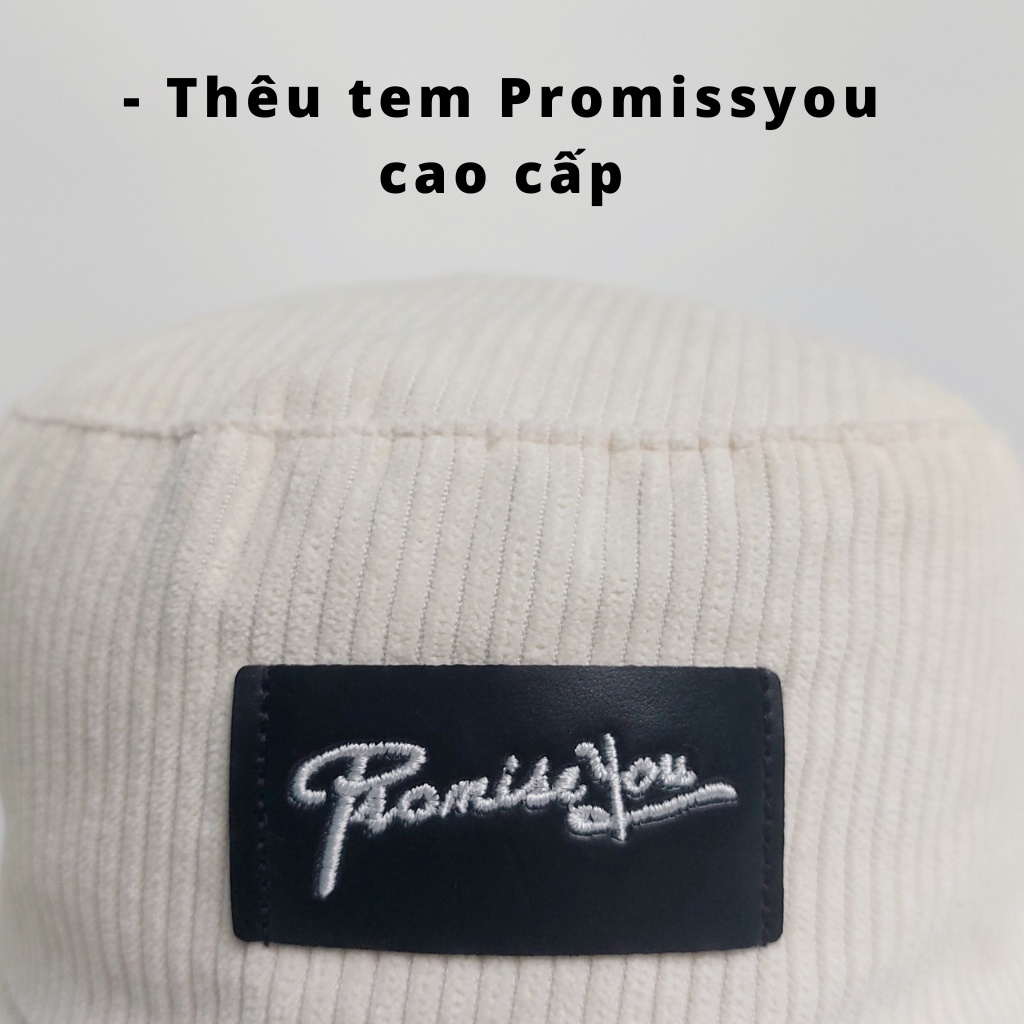 Nón vành cụp bucket  PromissYou❤️ Nón tai bèo thêu PromissYou chất nhung tăm cao cấp form unisex nam nữ 203
