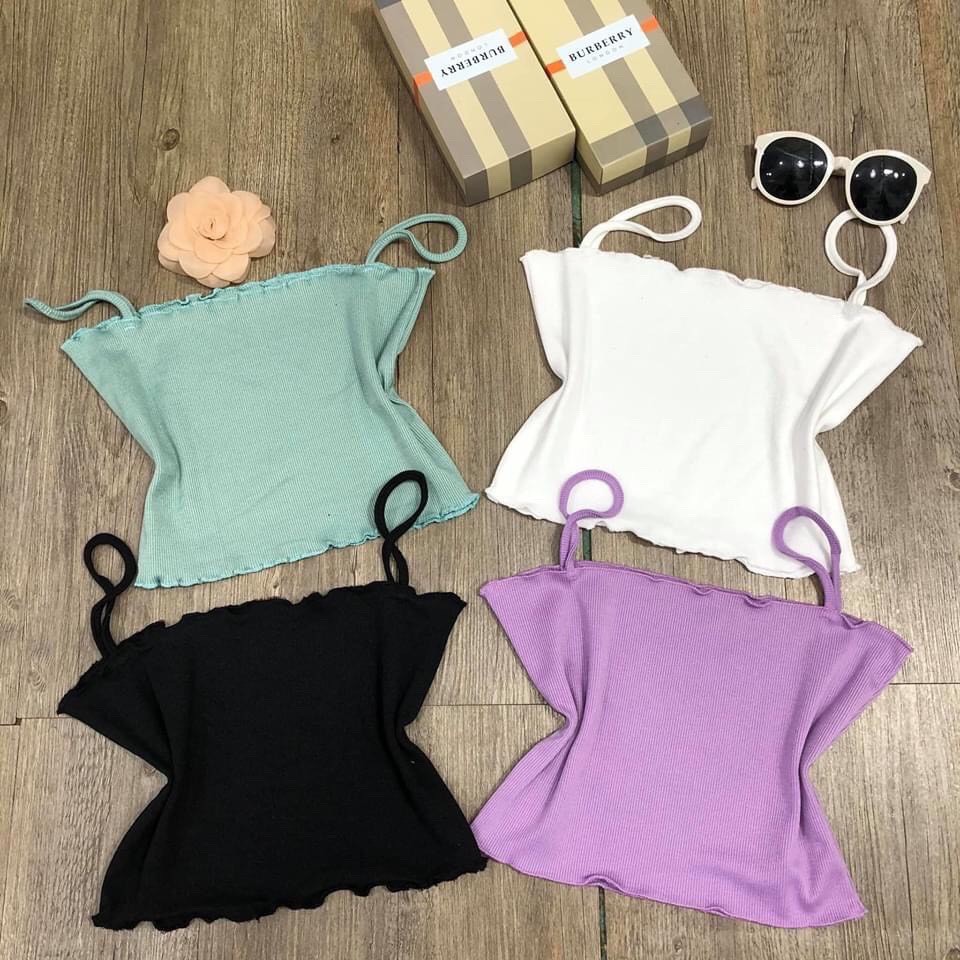 Áo Hai Dây ❤️ Áo 2 Dây Croptop Nữ ❤️ Viền Bèo Nhiều Màu Chất Thun Cotton Co Dãn Siêu Mát Cute Phô Mai Que