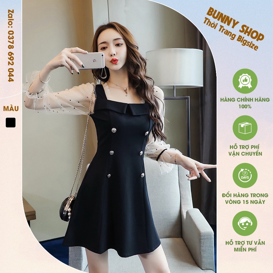 VBEO116 - Đầm xòe phối tay lưới cho người béo mập, mũm mĩm bigsize che bụng mỡ cho người từ 40kg - 130kg