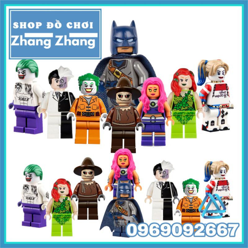 Đồ chơi Xếp hình mô hình gồm Batman - Joker - Harley Quinn - Two Face - Starfire - ScareCrow Minifigures POGO PG8013