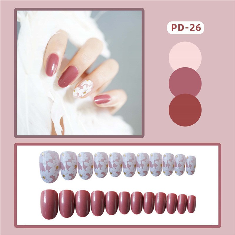 Bộ 24 móng tay giả Nail Nina trang trí nghệ thuật họa tiết đáng yêu mã PD00【Tặng kèm dụng cụ lắp】