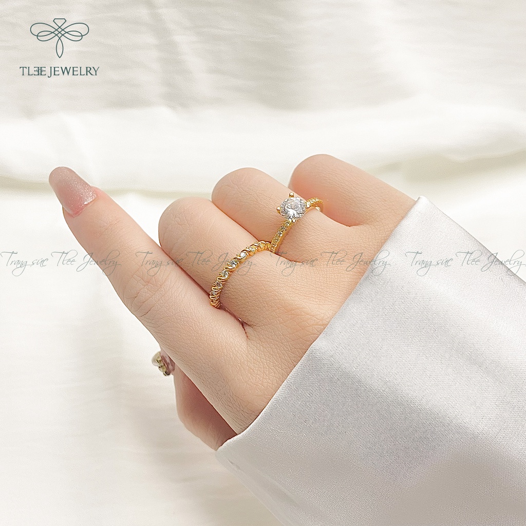 Nhẫn bạc nữ TLEE đá bốn chấu mạ vàng 14k nạm đá cao cấp NCJ A0137