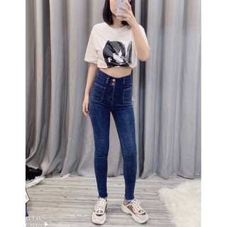 Quần bò cạp cao 2 cúc co dãn