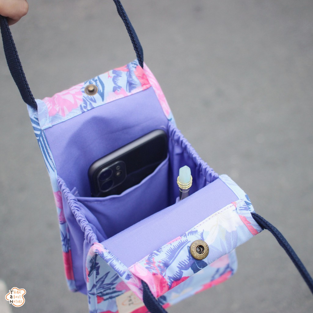 Túi vải đựng bình nước họa tiết hoa tropical tím TaNcupholder