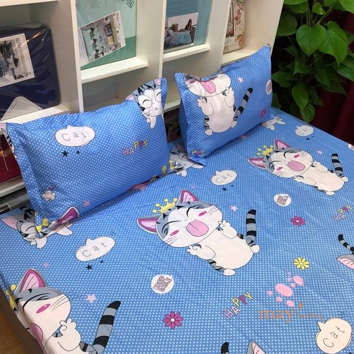 Bộ Drap Bọc Nệm (Đệm) Trải Giường m6 hoặc m8 Kèm 2 Vỏ Áo Gối Poly Cotton Nhiều Mẫu