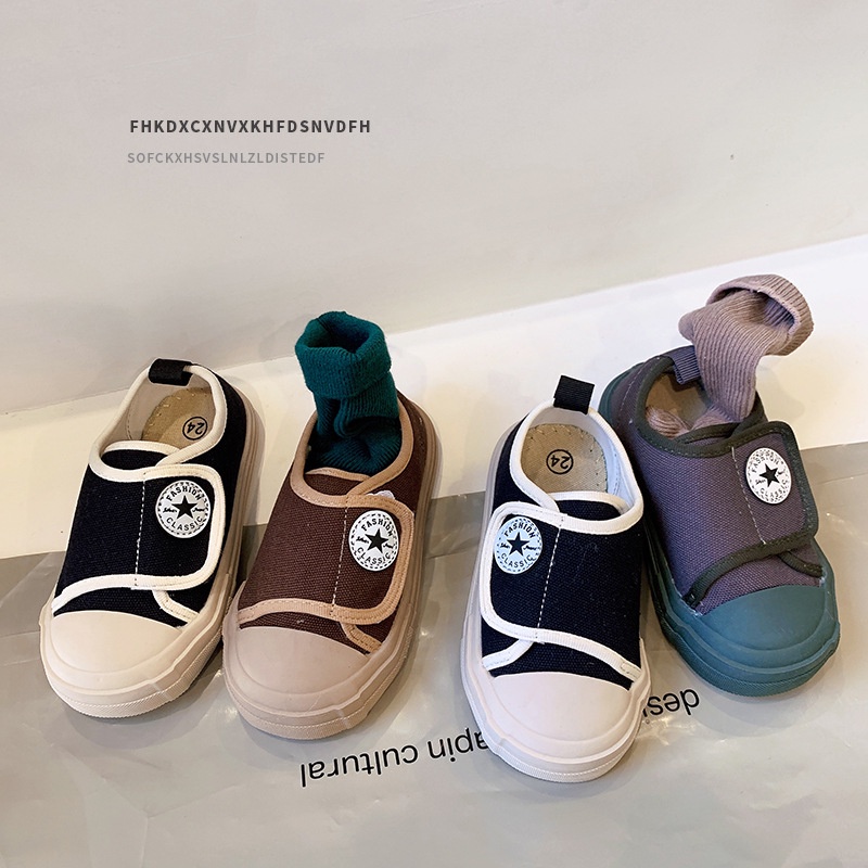 Giày Vải Canvas Cổ Thấp Quai Dán Phong Cách Hàn Quốc Mới Cho Bé Mẫu Giáo Pine050