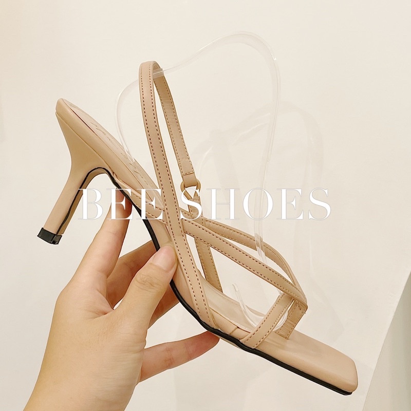 BEESHOES - SANDANL NỮ DA MỀM MŨI VUÔNG - SANDAL NỮ GÓT NHỌN CAO 7CM CÓ SẴN MÀU ĐEN - KEM - TRẮNG 210724