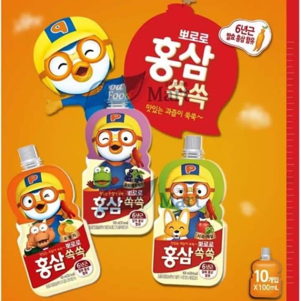 Nước Hồng Sâm Hoa Quả Pororo Gói 100ml ( Date 2021 )