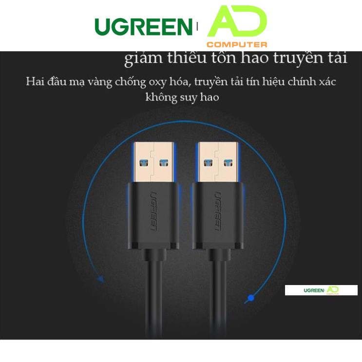 Dây USB 3.0 đực sang đực mạ vàng, dây dạng tròn, độ dài từ 0.5-2m UGREEN US128