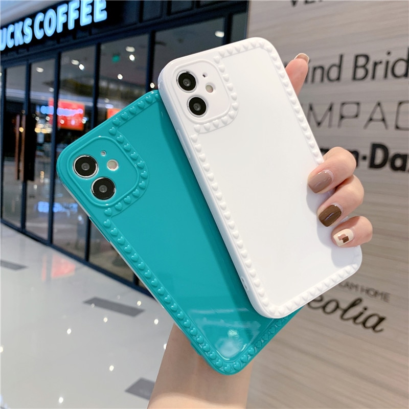 Ốp điện thoại TPU silicone chống va đập viền trái tim đáng yêu cho iPhone 11 12 Pro Max Mini 7 8 Plus XR XS Max