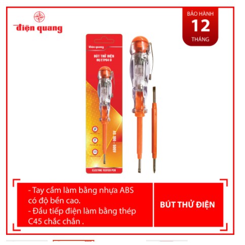 Bút thử điện Điện Quang ĐQ ETP04 O (2 đầu vít, 160 mm, màu cam)