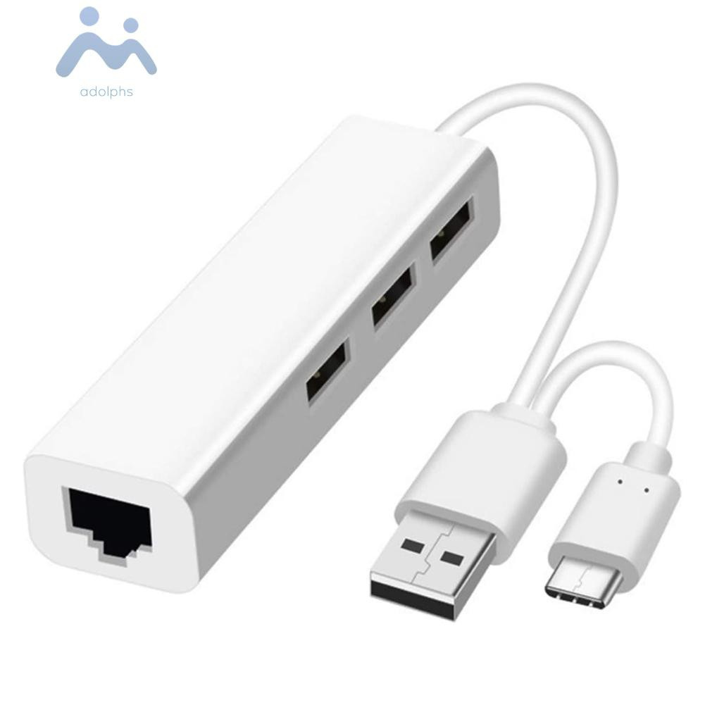 adolphs USB Hub USB 3.1 Type C USB 2.0 Type A to Multi 3 Port USB 2.0 RJ45 Adapter