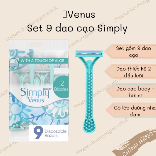 Set 9 cái Dao cạo Gillette Venus Disposable razors Simply Venus (Có bill)