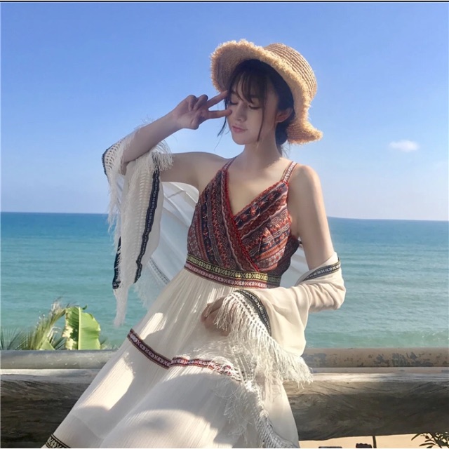 Đầm boho vintage hai dây
