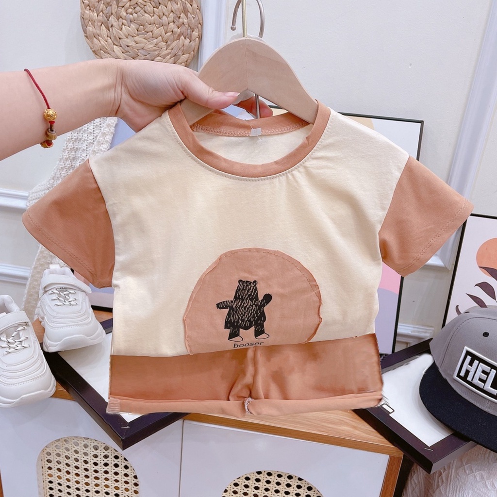 (8-16kg) Đồ bộ cho bé cộc tay thun lạnh họa tiết gấu cực đẹp thoáng mát mùa hè QATE928