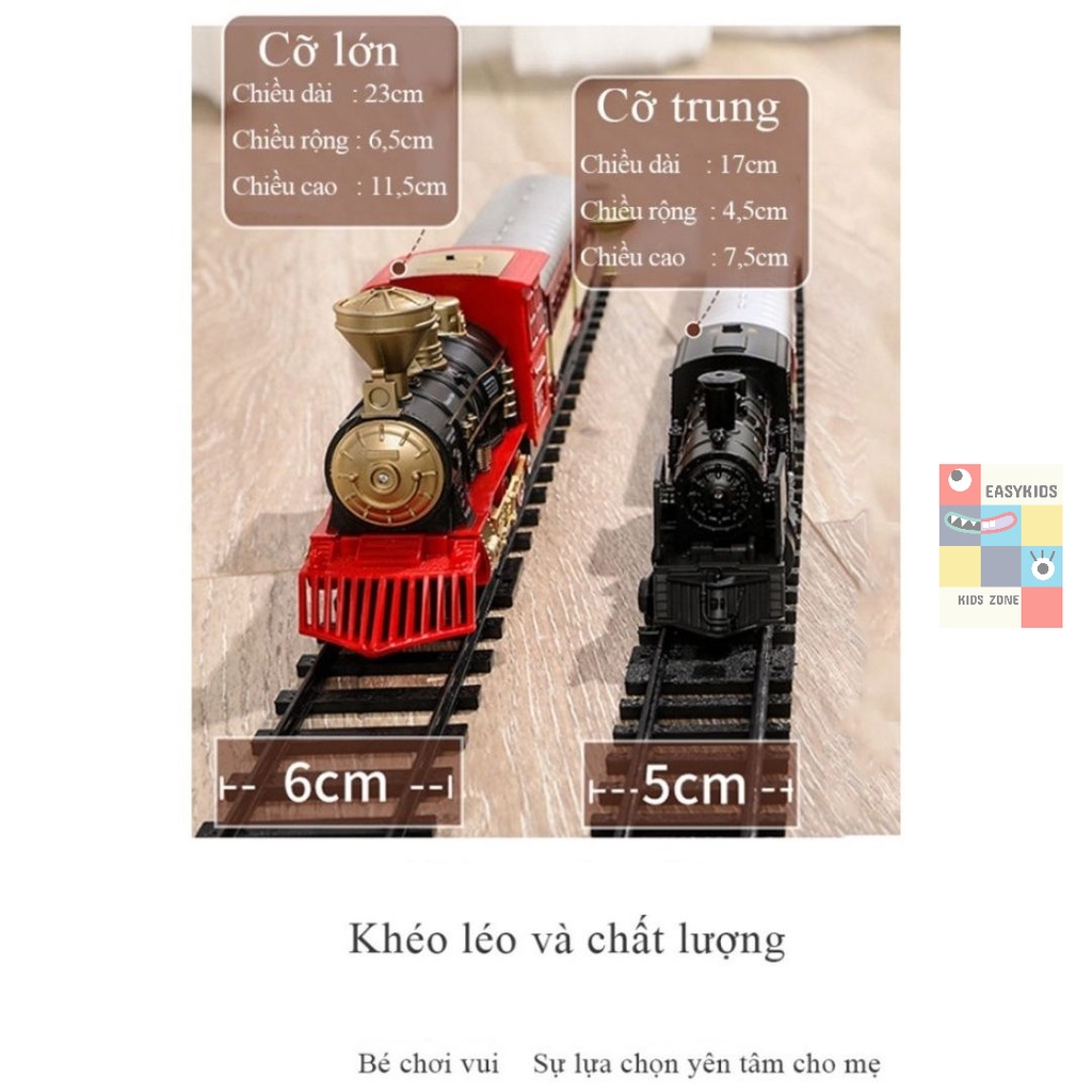 Đồ chơi tàu hỏa, mô hình tàu hoả cổ điển EASYKIDS chạy trên đường ray, nhả hơi nước, có đèn và âm thanh