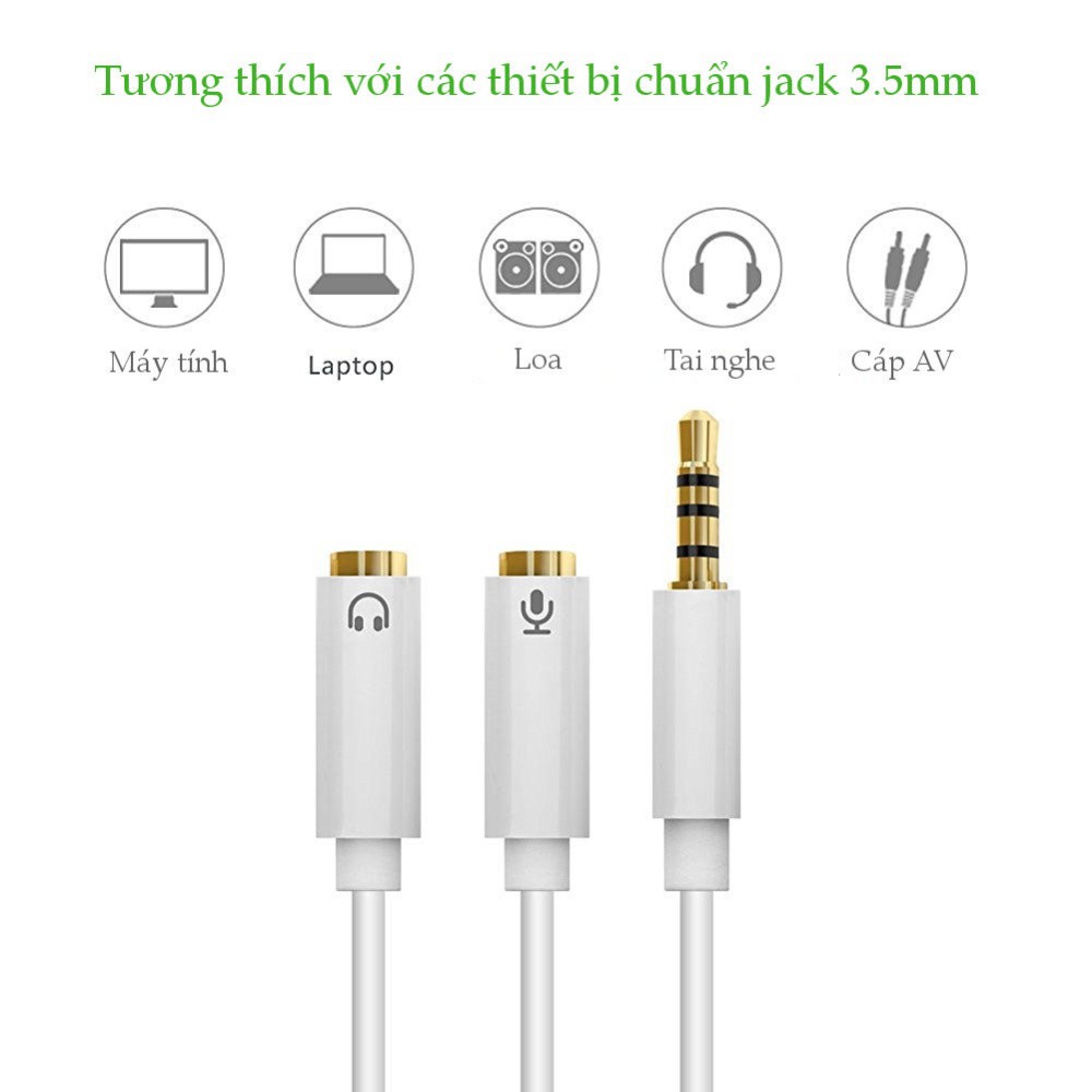 Dây chuyển đổi 3.5mm sang hai đầu 3.5mm cái (Hỗ trợ mic + tai nghe) dài 20cm UGREEN AV141